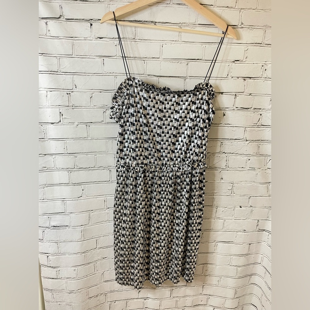 Zara Metallic Strapless Ruffle Dress L